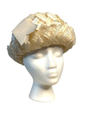 Vtg 1960s Woven Straw Toque Hat Pillbox Rolled Brim Montreal NY Union label
